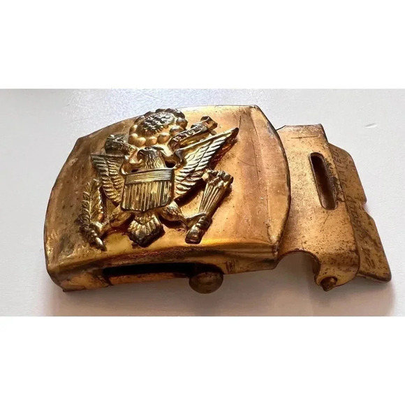 Antique United States US‎ 24K Gold Plated Army Belt Buckle Eagle Brass main image 10